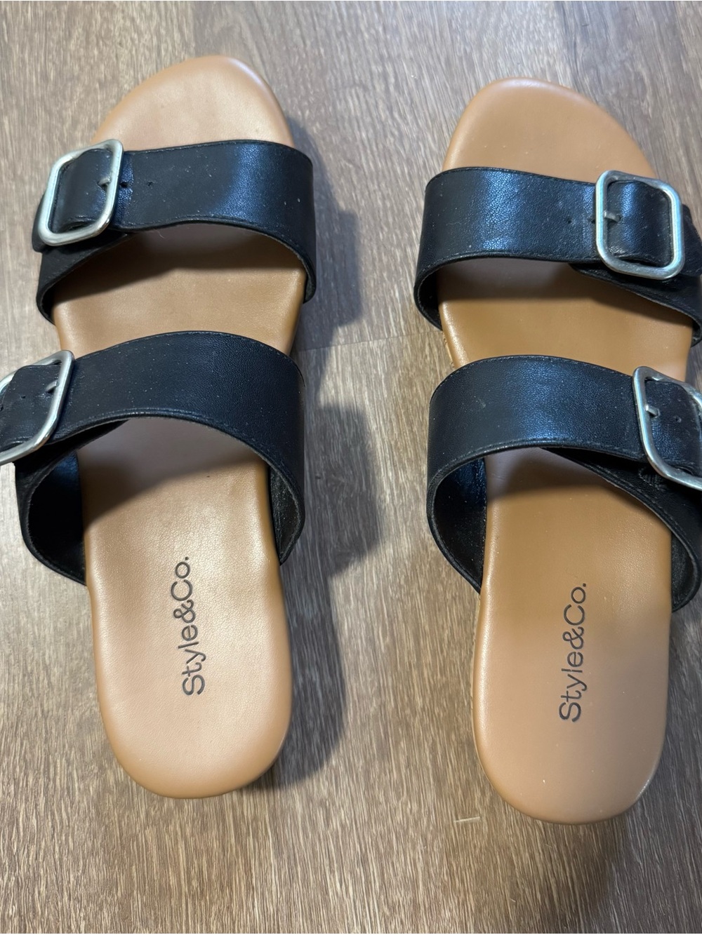 Style & Co. Women's Black and Tan Buckle Sandals Size 7.5